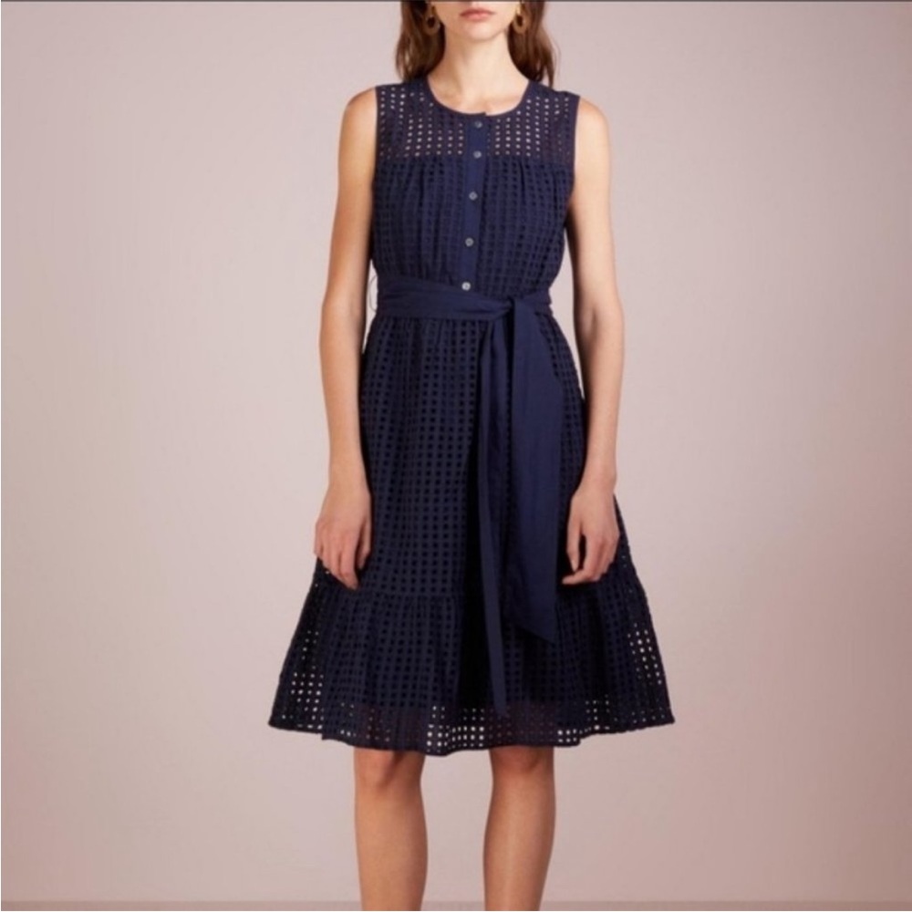 J.Crew Allover Eyelet Sleeveless Dress Navy Blue